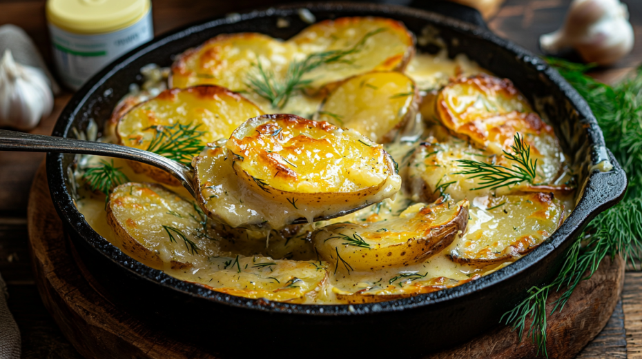 Картофель по-деревенски в духовке с ароматной сливочной заливкой