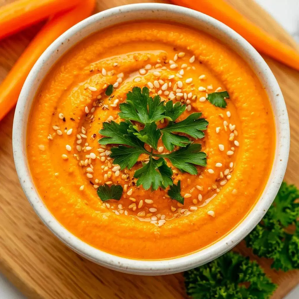 Морковный хумус с кунжутом: яркое и полезное угощение для веганов
